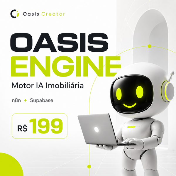 Capa do Oasis Engine com robô branco segurando um notebook