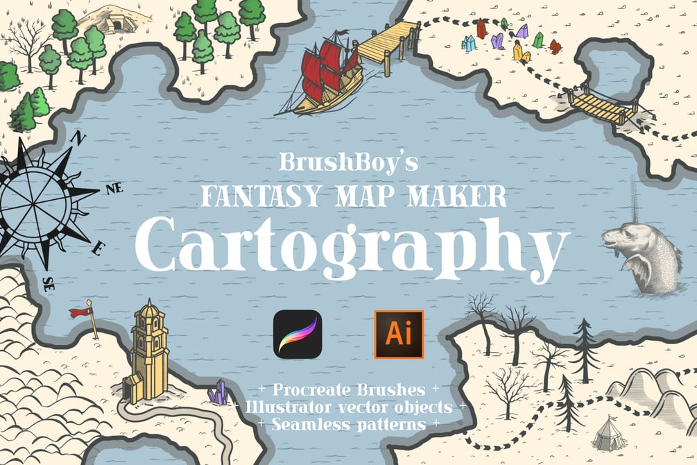 Procreate Cartography | Fantasy World Map Maker Brushes by Imre the BrushBoy