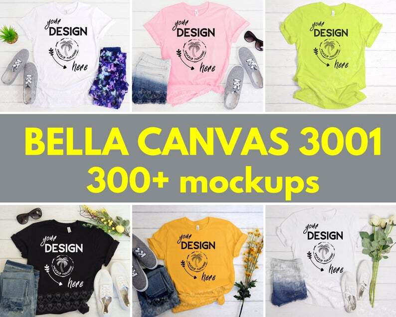 Mockup Bundle Bella Canvas Next Level Gildan On White Wood