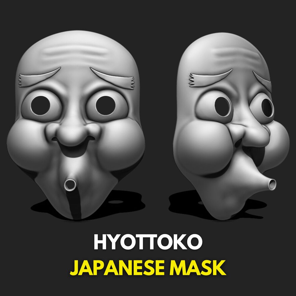 Hyottoko Mask 3D - Japanese Mask | WOLVES STUDIO