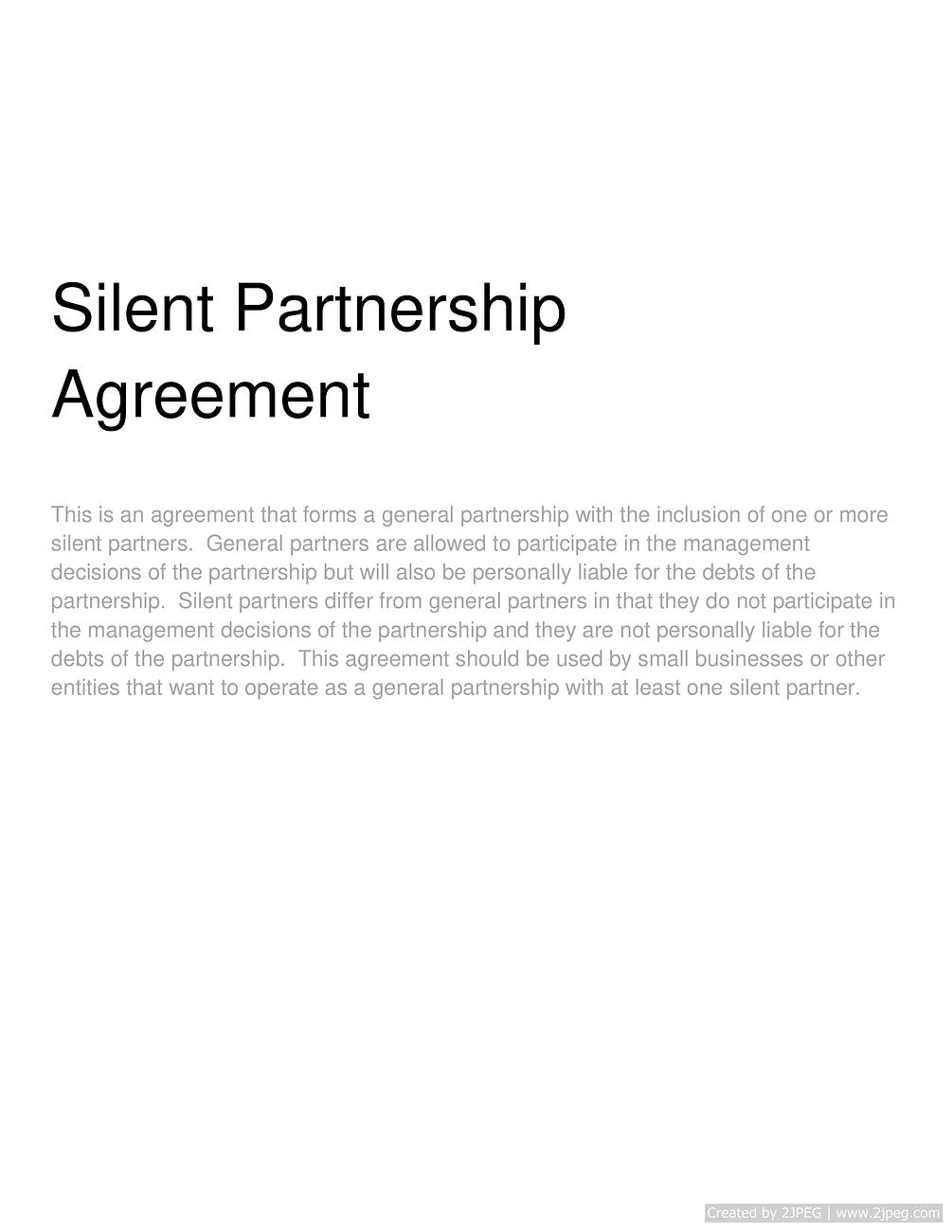 Silent Partnership Agreement