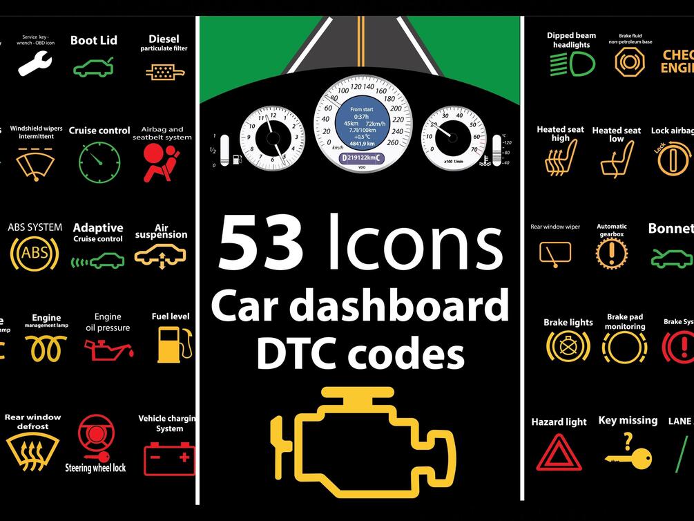53 Car dashboard, dtc codes, error message, check engine, fault