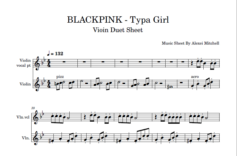 BLACKPINK 'Typa Girl' Violin Sheet
