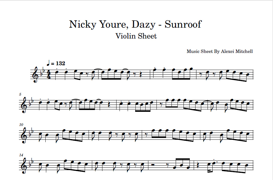 Nicky Youre, dazy Sunroof Violin Sheet