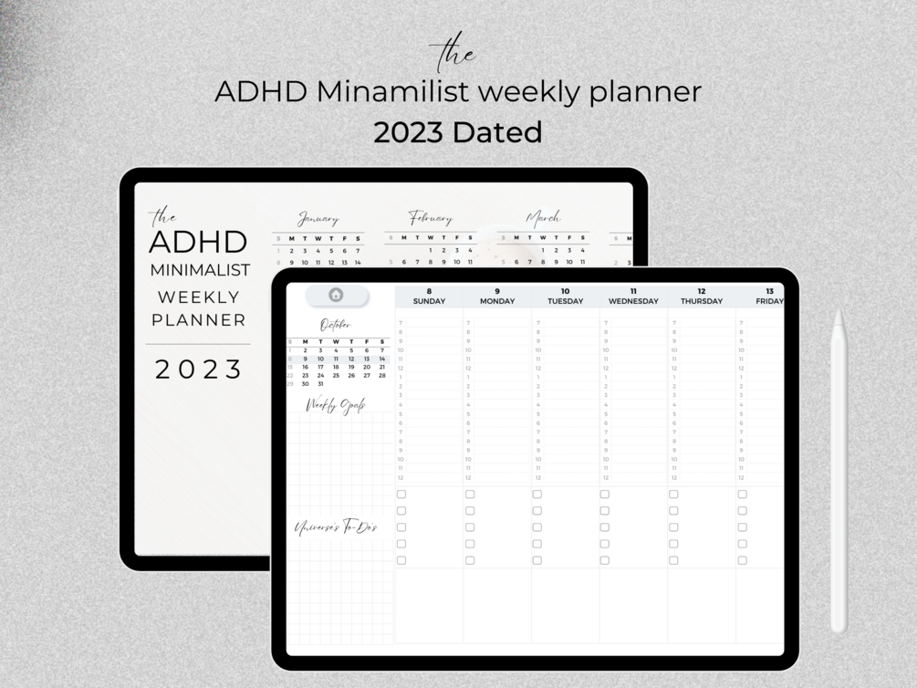 2023 ADHD Minimalist Weekly Digital Planner Dated