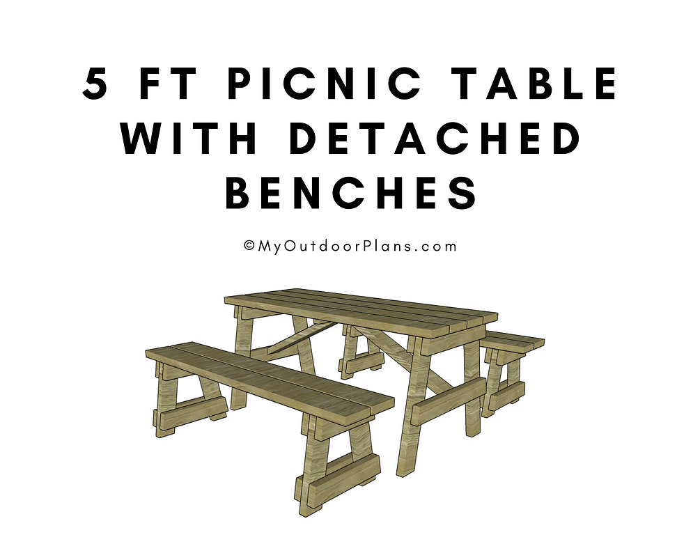 5 ft Picnic Table with Detached Benches Plans