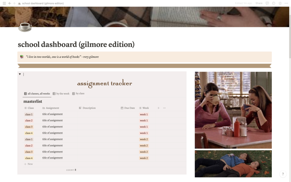 Gilmore Girls Notion Template [School]