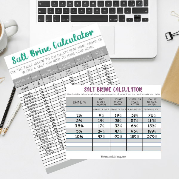 Salt Brine Calculator LactoFermentation 2 Handy Printables!