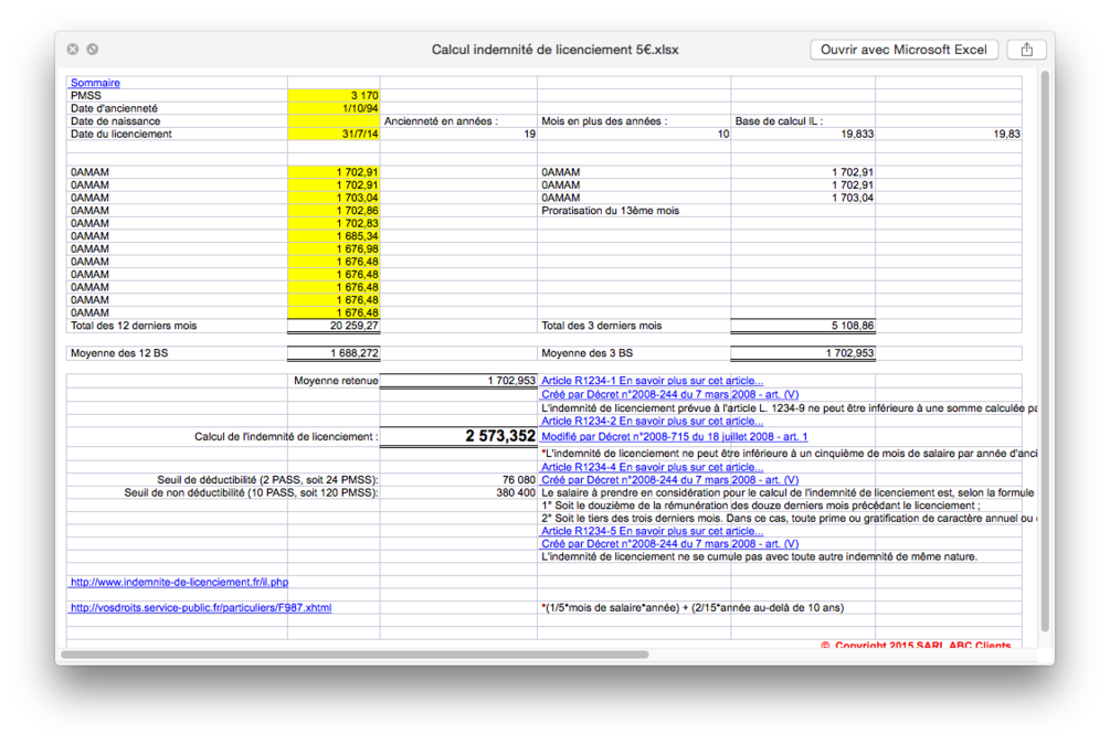 Calcul indemnité de licenciement