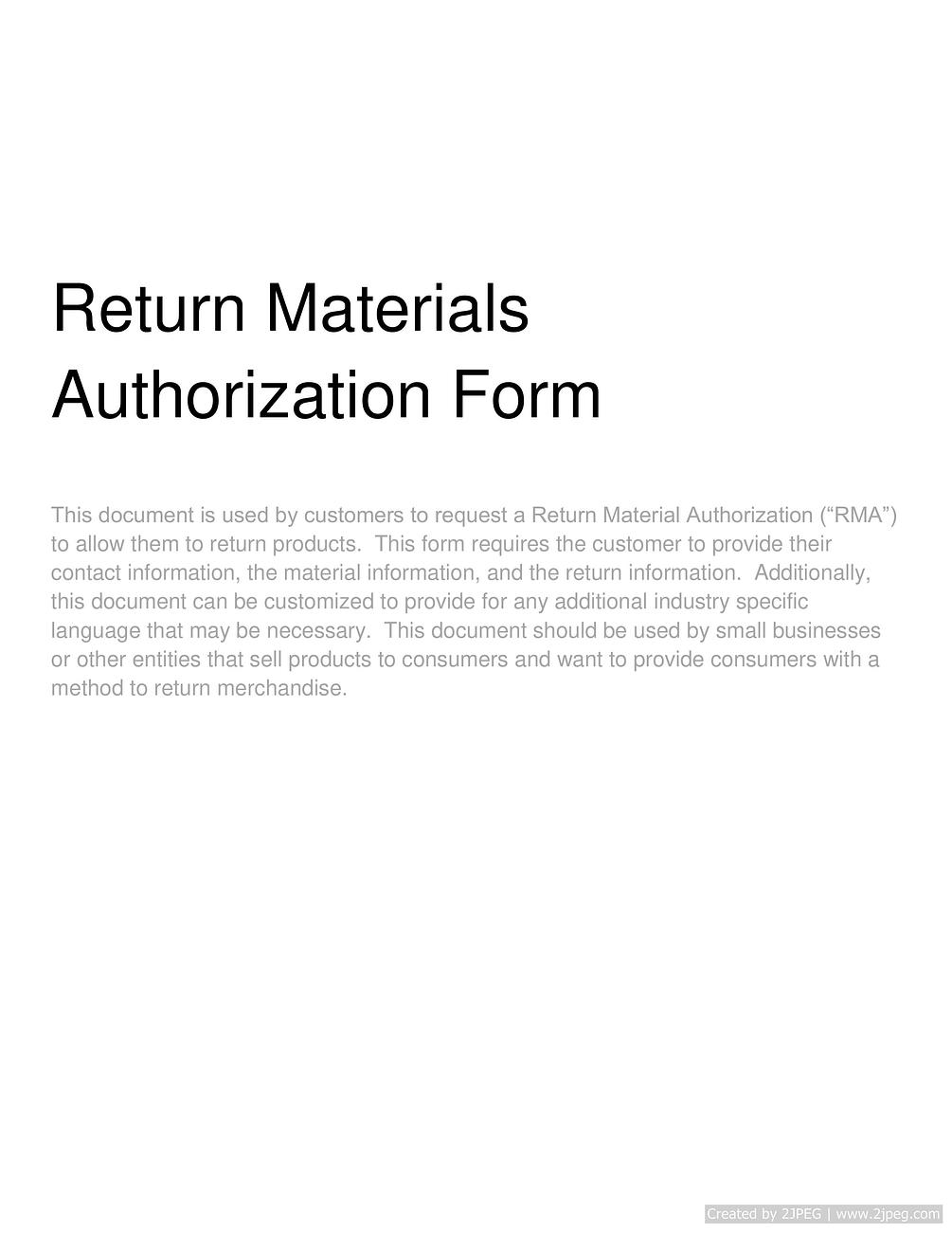 Return Materials Authorization Form