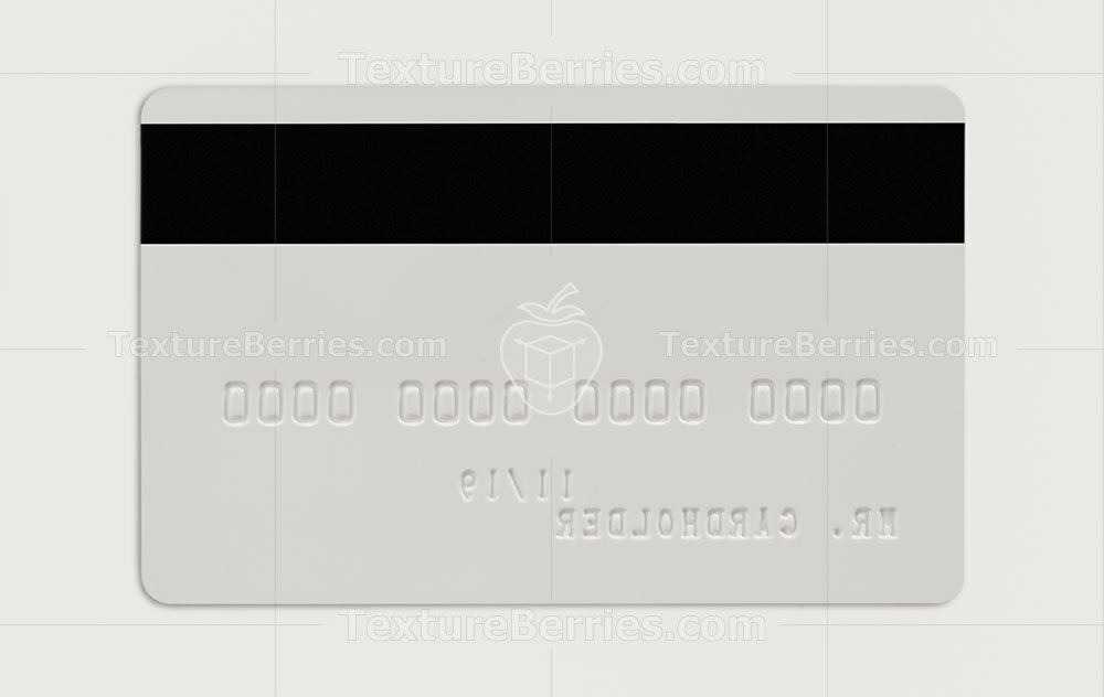 Backside of blank white credit card with embossing, isolated