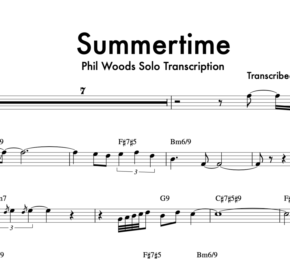 Phil Woods "Summertime" Alto Saxophone Solo Transcription