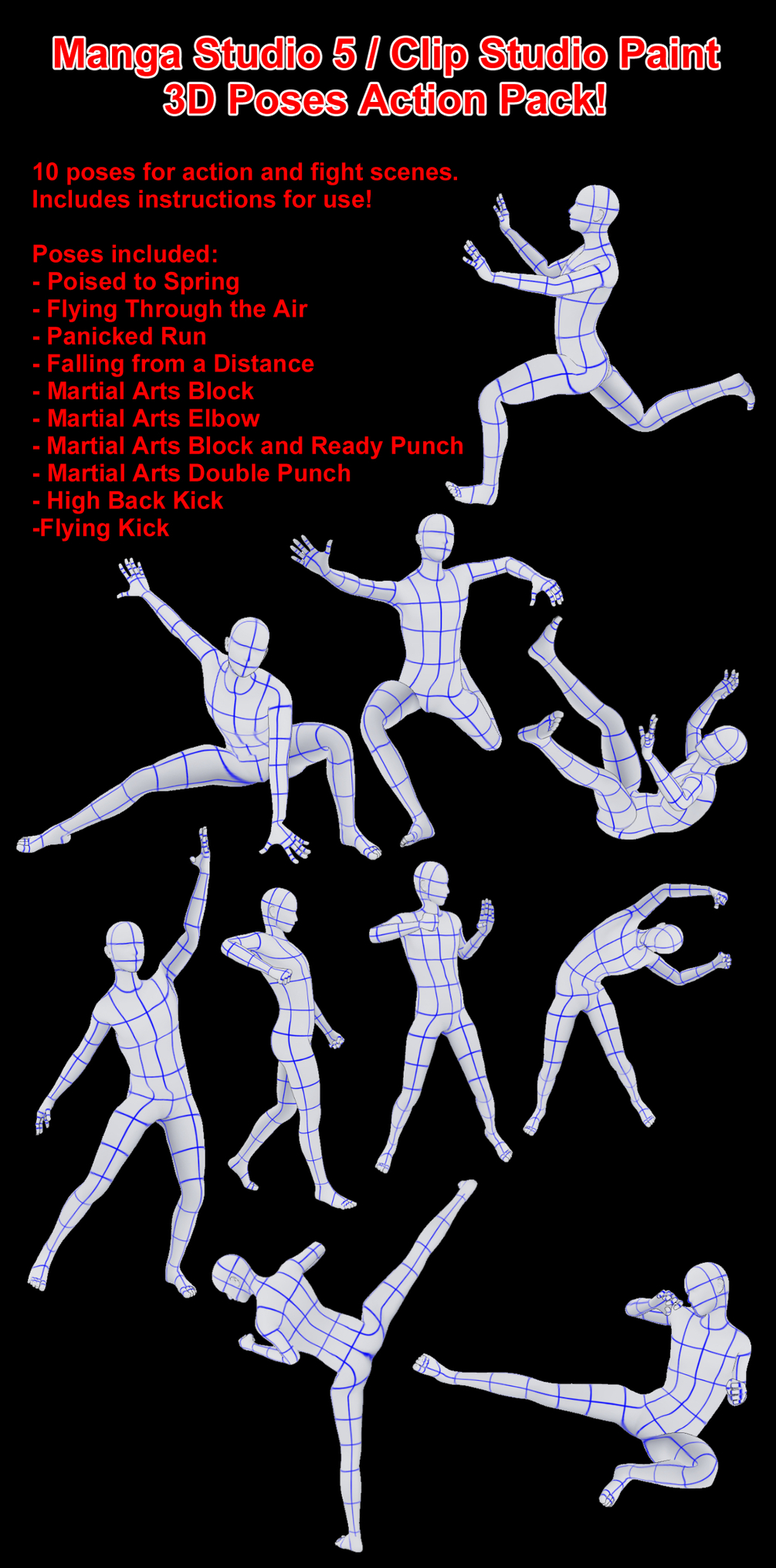 Manga Studio 5 Action Battle 3d Poses Pack 01