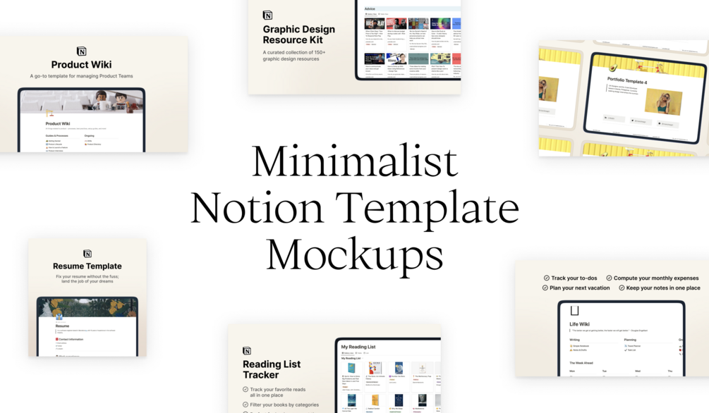 Minimalist Notion Template Mockups