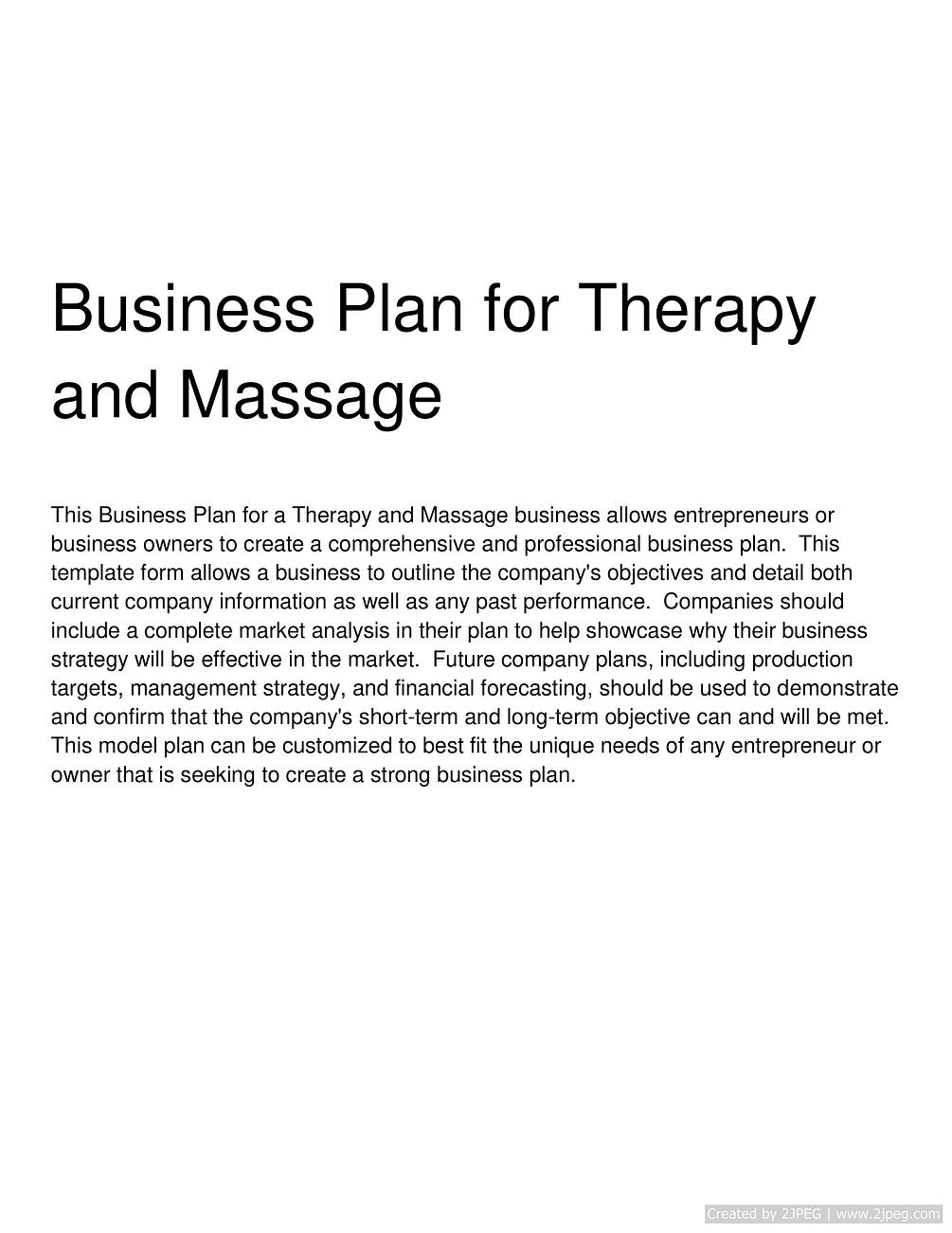 Business Plan for Therapy and Massage