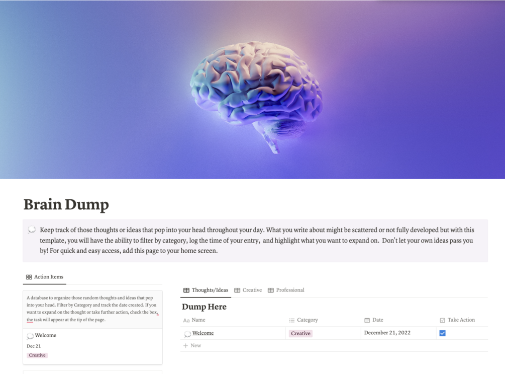 Brain Dump Notion Template