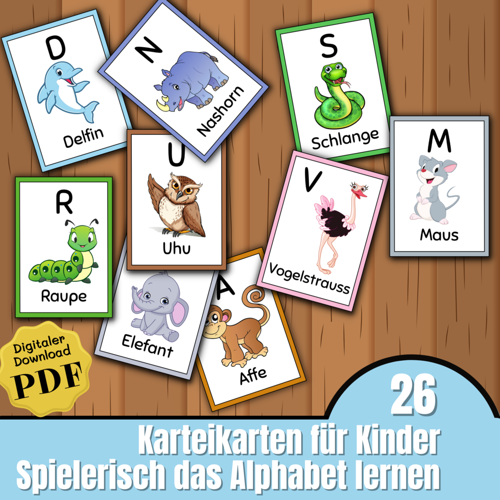 Alphabet lernen | Lernkarten für Kinder | Montessori Flash Cards zum