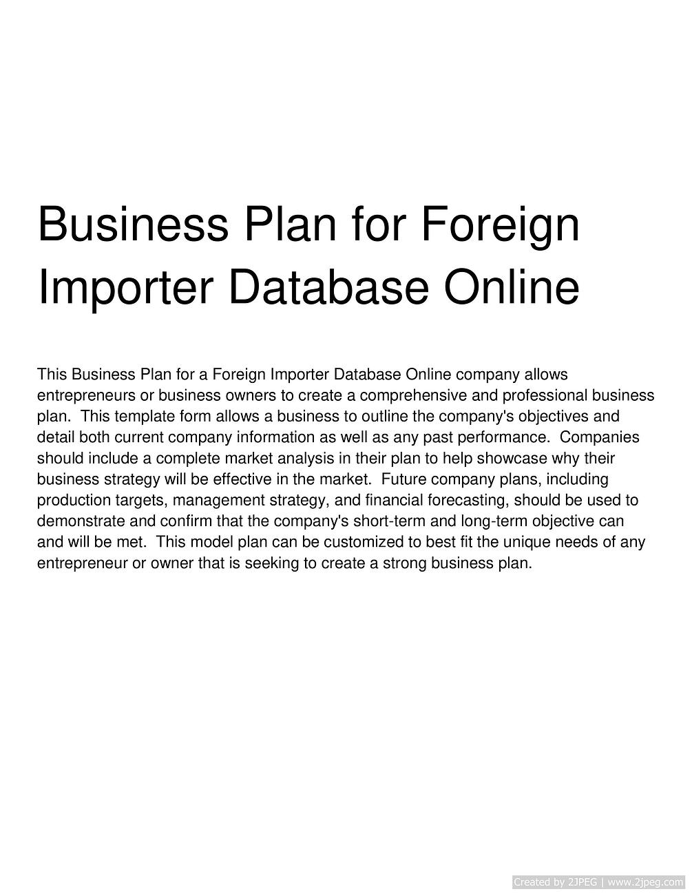 Import business plan sample pdf image