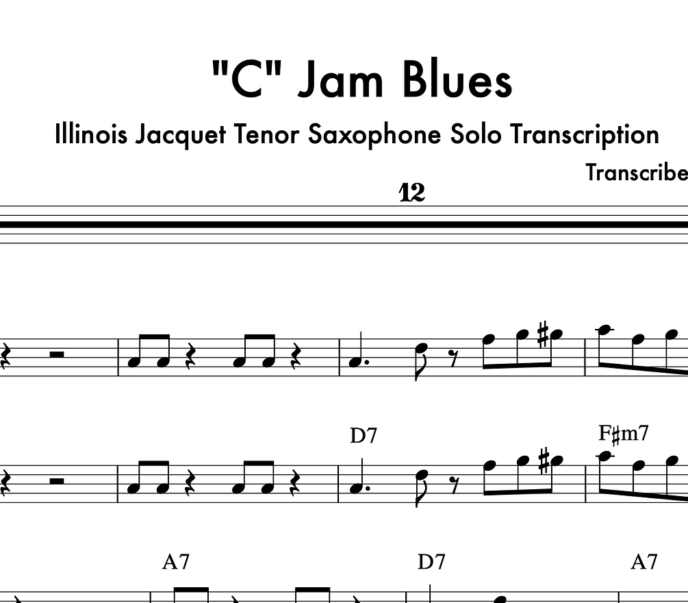Illinois Jacquet "C" Jam Blues Tenor Saxophone Solo Transcription