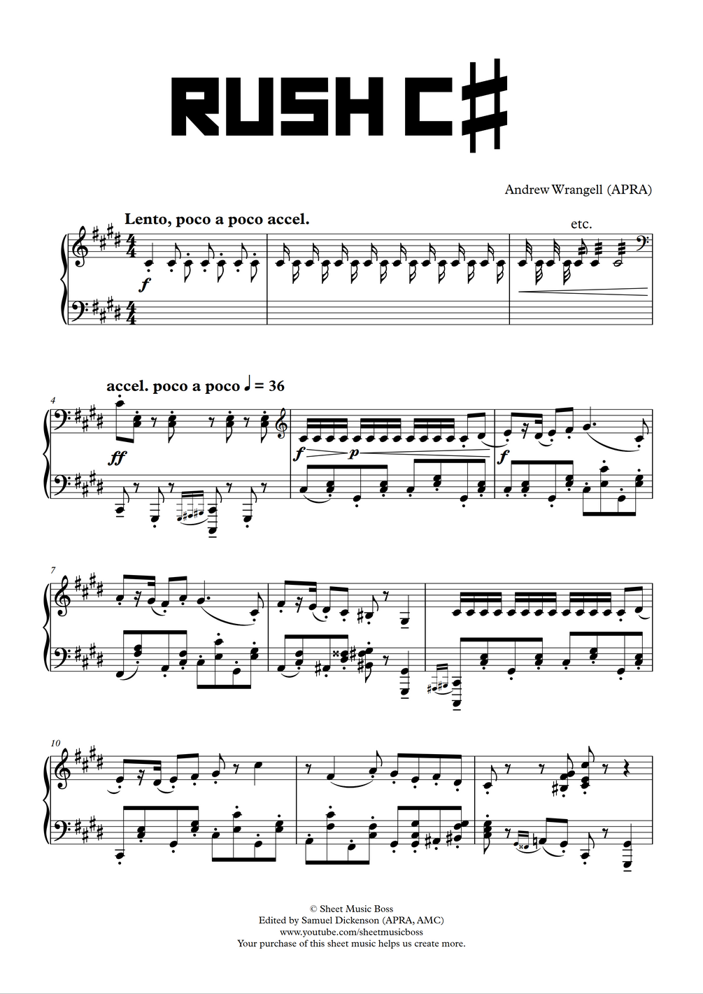Rush C♯ (Solo Piano Version) (Sheet Music PDF, MIDI, and MP3)
