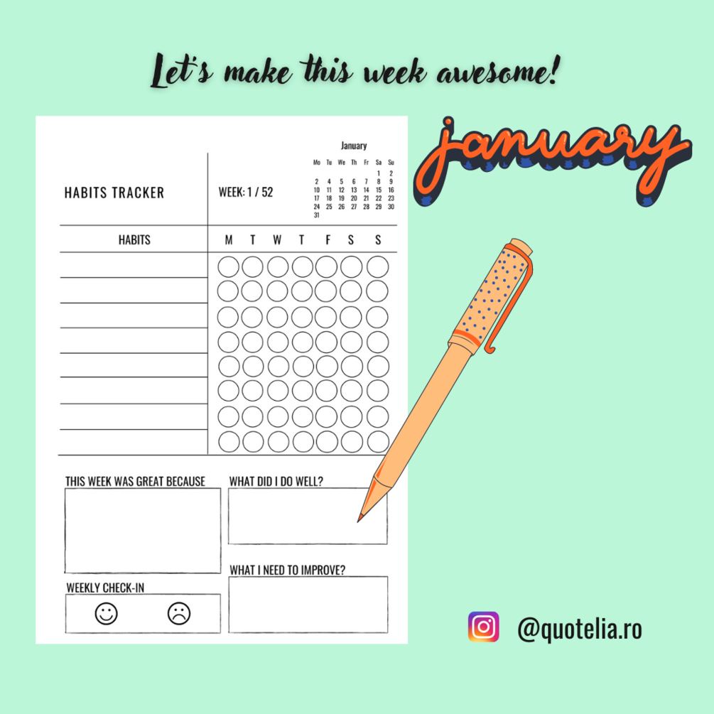 January Weekly Habit Tracker Printable A5