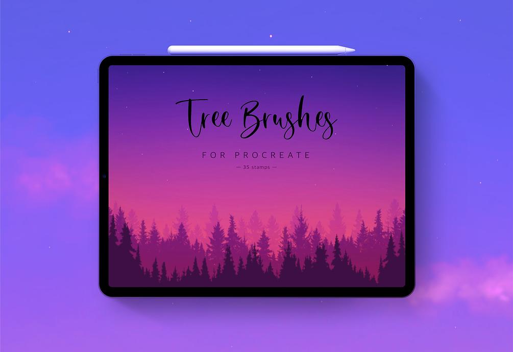 35 tree stamps for Procreate