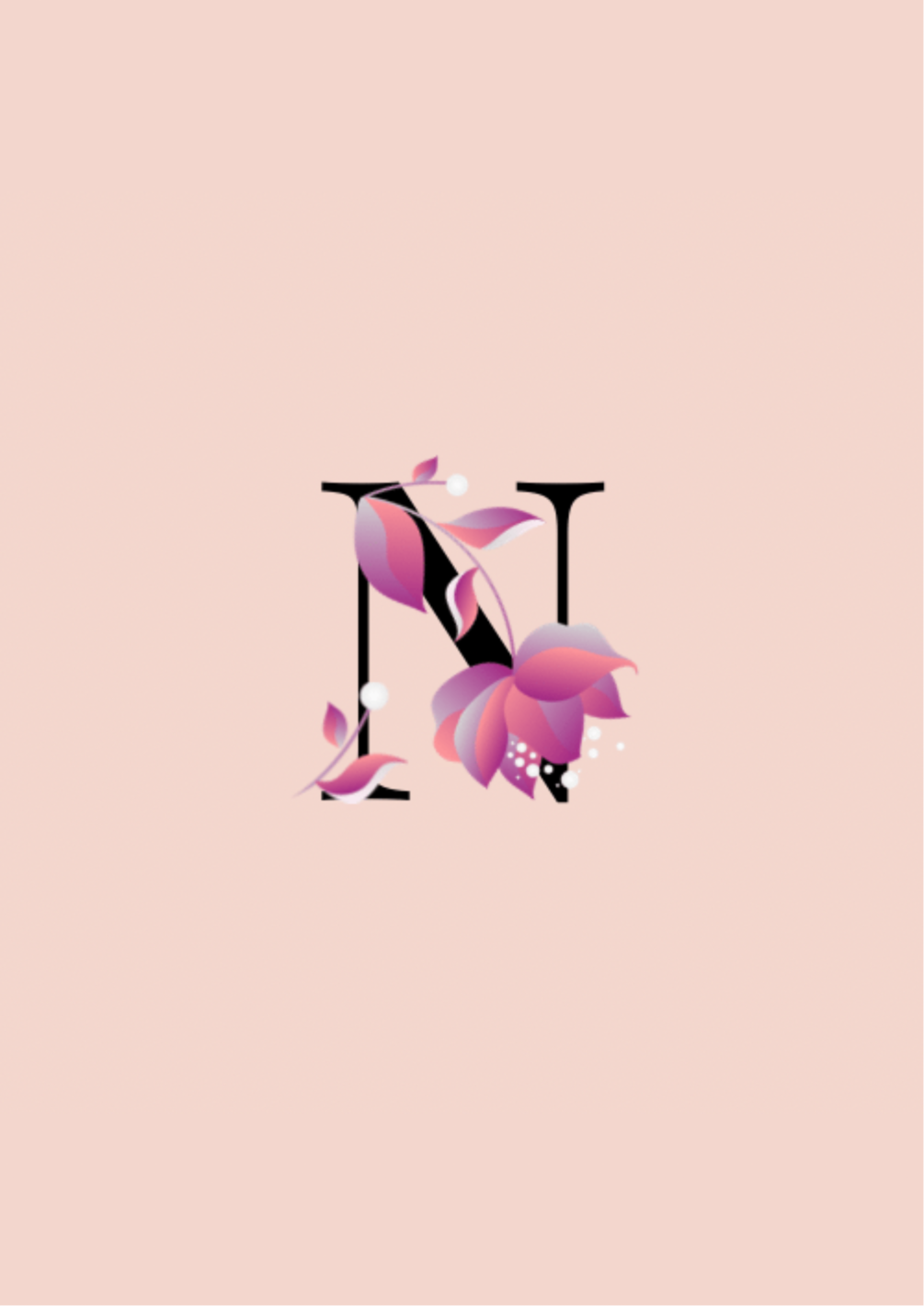 Letter n pink light floral print design