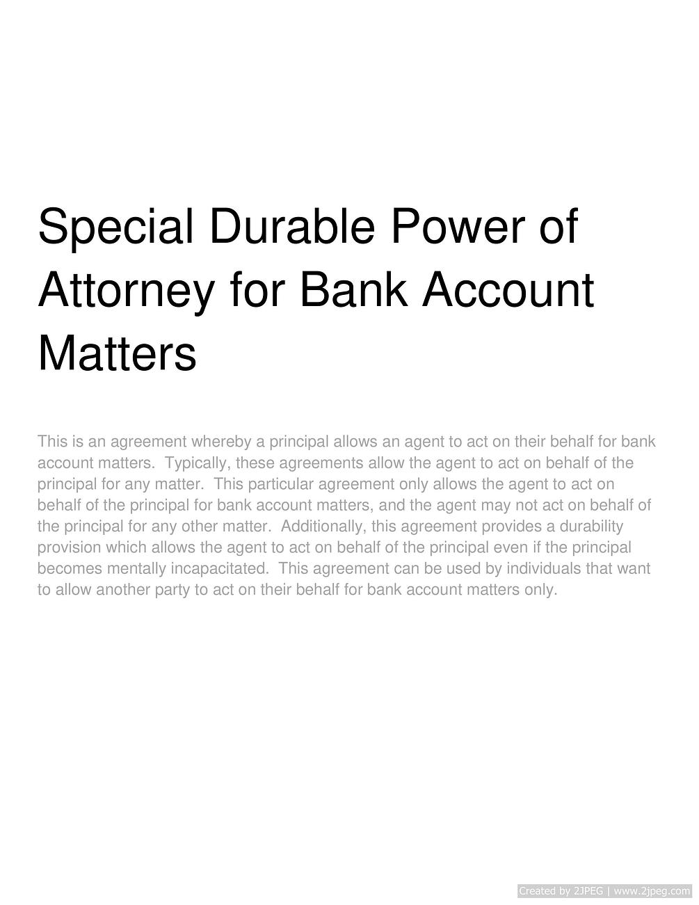Special Durable Power of Attorney for Bank Account Matters