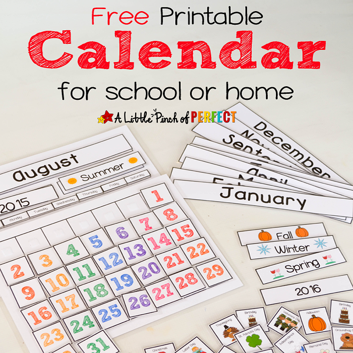 cute free printable calendar for home of school with kids