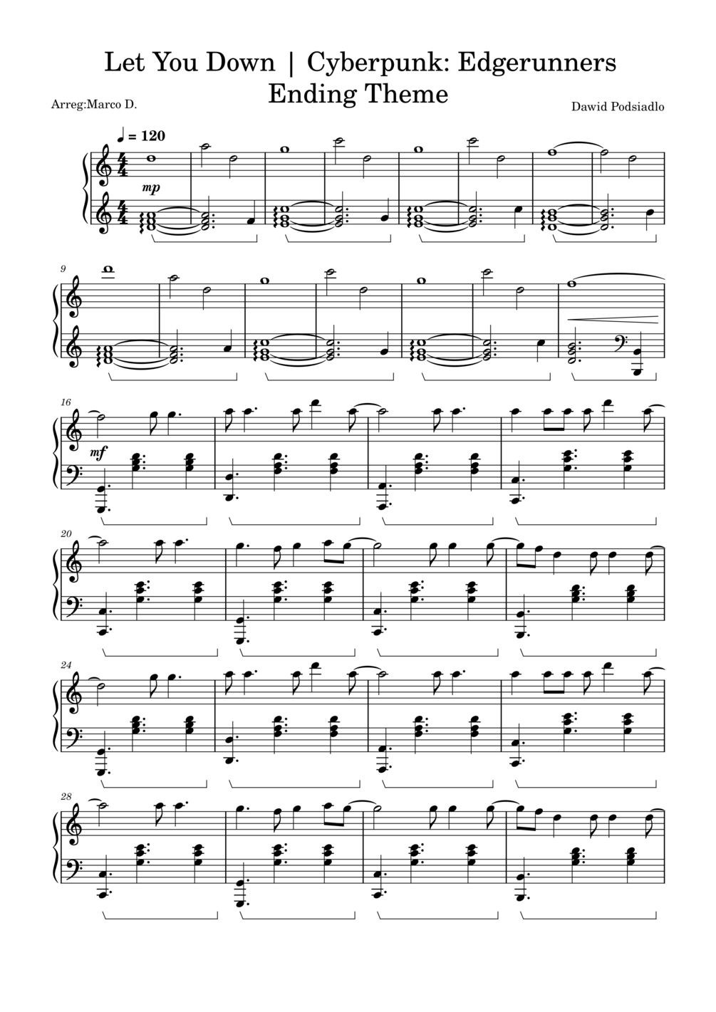 Let You Down Cyberpunk Edgerunners Ending Theme SHEET + MIDI