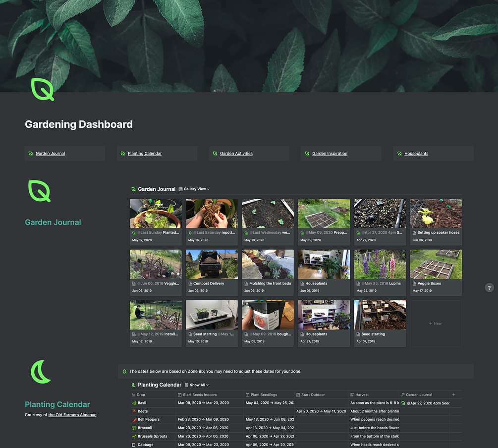 Notion Gardening Dashboard