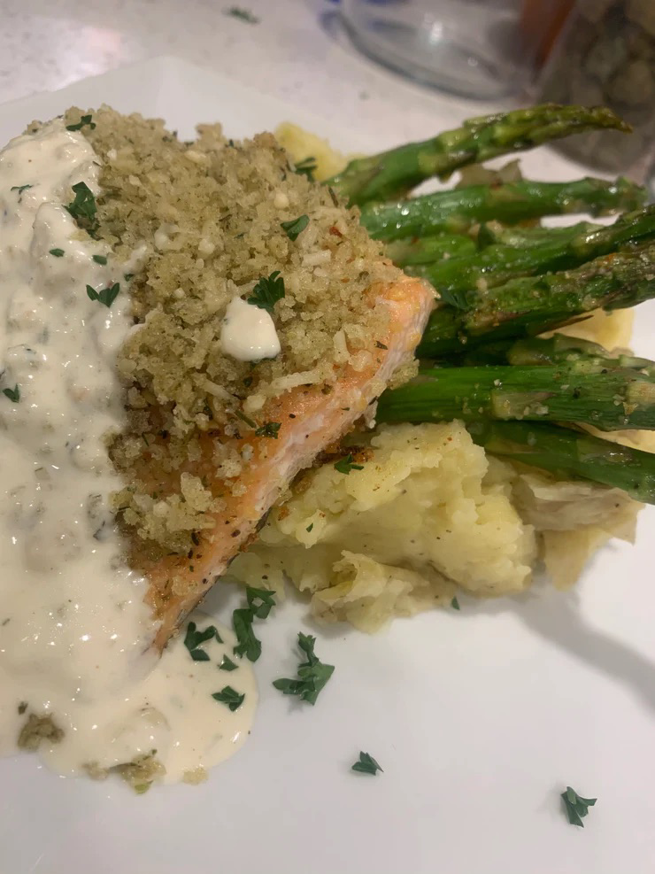 Parmesan Crusted Salmon with Wine Sauce Recipe