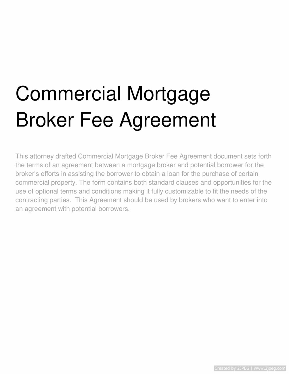 Commercial Mortgage Broker Fee Agreement