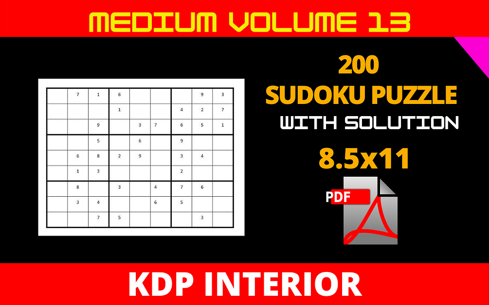 Sudoku Puzzle 200 Medium Volume 13 KDP Interior PDF
