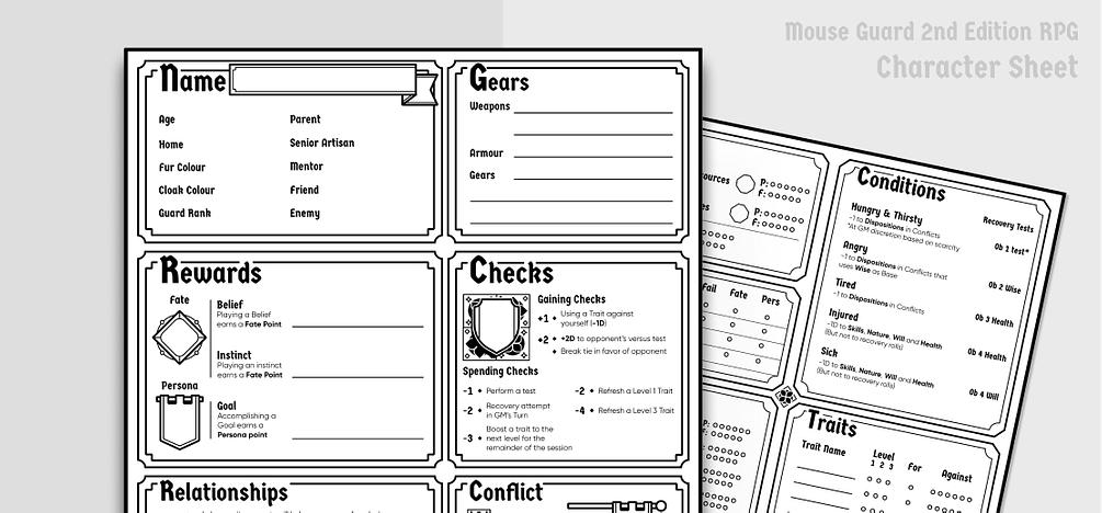 Mouse Guard Alternative Character Sheets