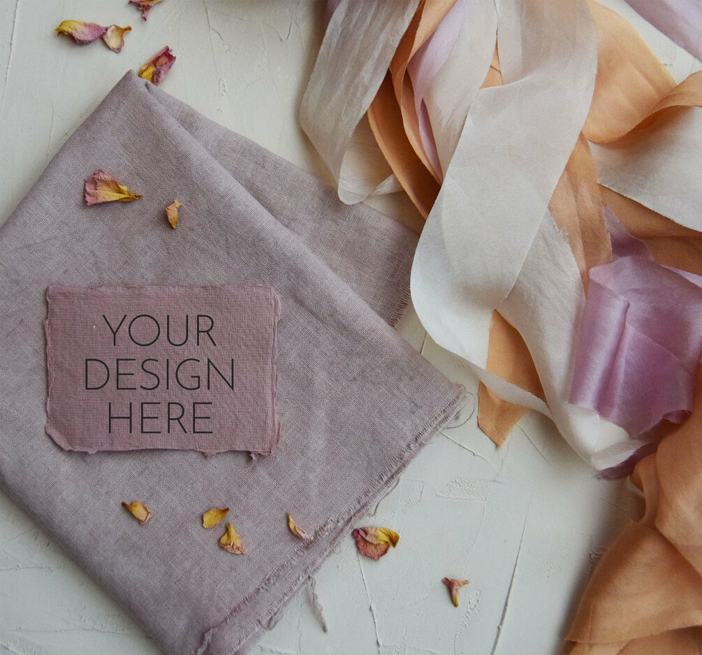 Download Handmade Paper Stationery Mockup Silk Ribbons Textured Background
