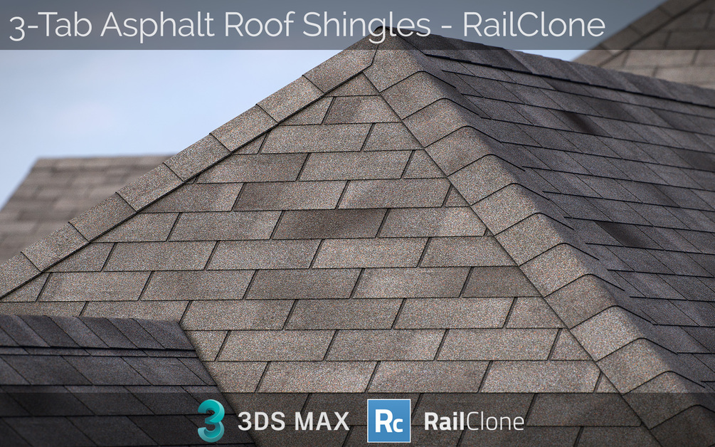 3Tab Asphalt Roof Shingles for 3dsmax and RailClone