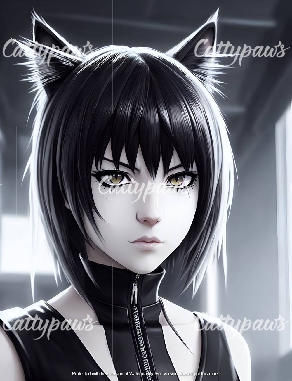 Black and white catgirl