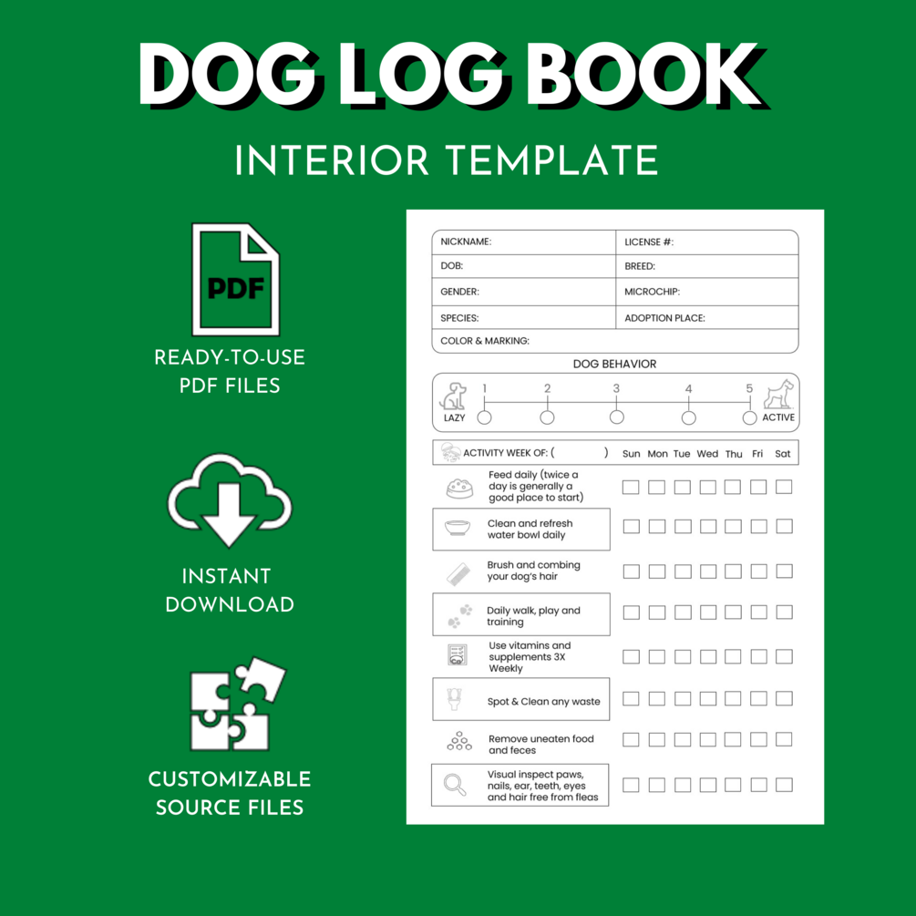 Dog Log Book Amazon KDP Interior Template for LowContent Book