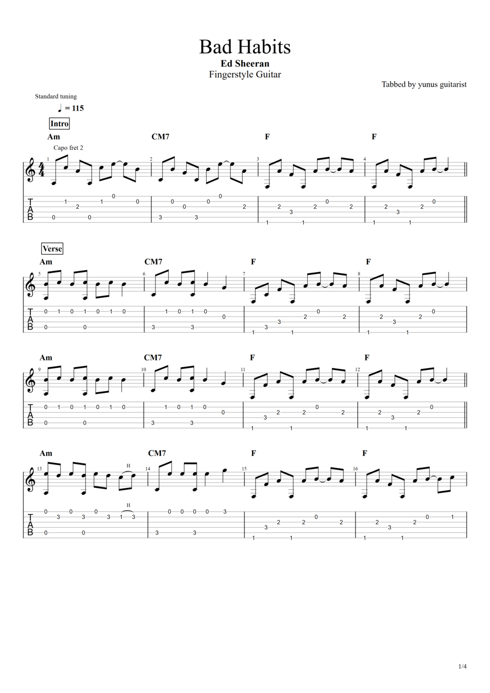 Tab bad habits ed sheeran