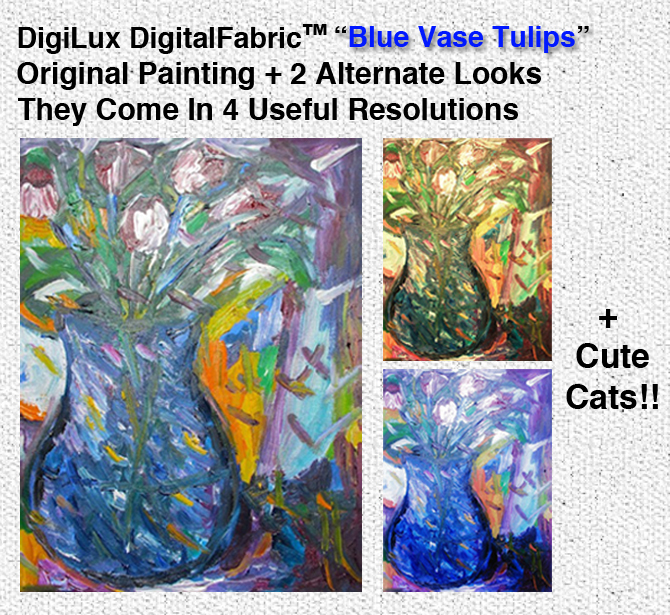 DigiLux Wallpaper/Painting &ldquo;Blue Vase Tulips&rdquo; - With Cat Footage!