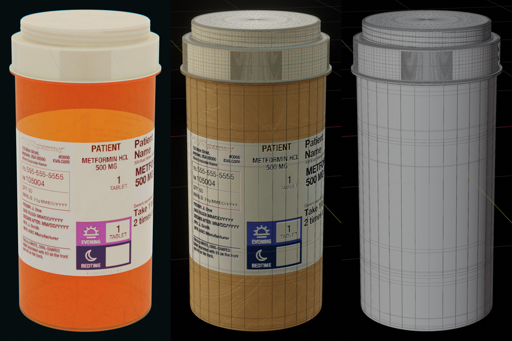 Blender 3D Prescription Medicine Pill Bottle Model Asset for Games and