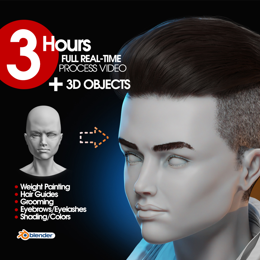 Ultimate Hair And Eyebrows/Eyelashes in Blender Full 3 Hours Real