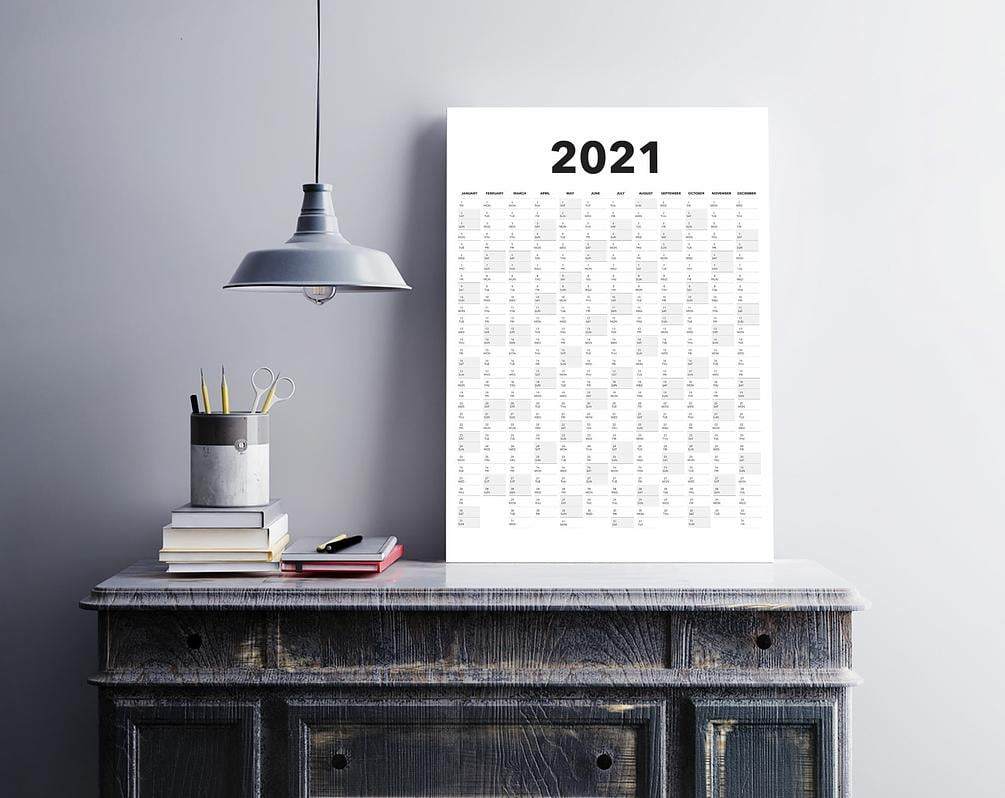 2021 Calendar Blank Vertical Yearly View Extra Large Wall Calendar 