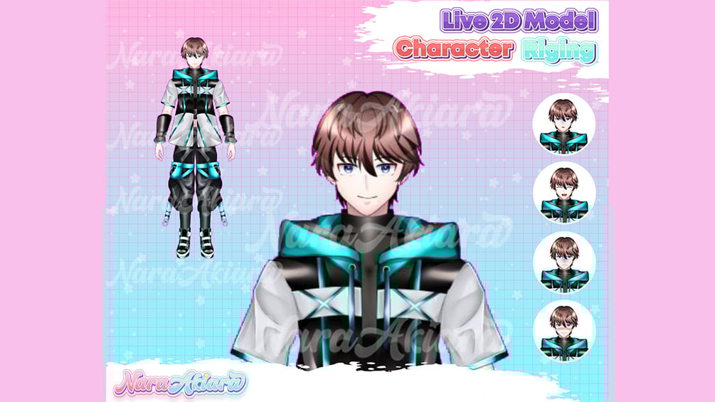 Vtuber Model and Rigging Anime Male Brown Hair Cyberpunk Premade