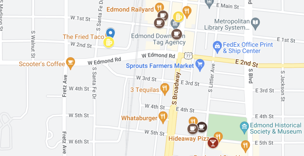 Interactive Travel Map of Edmond, OK Food & Drinks