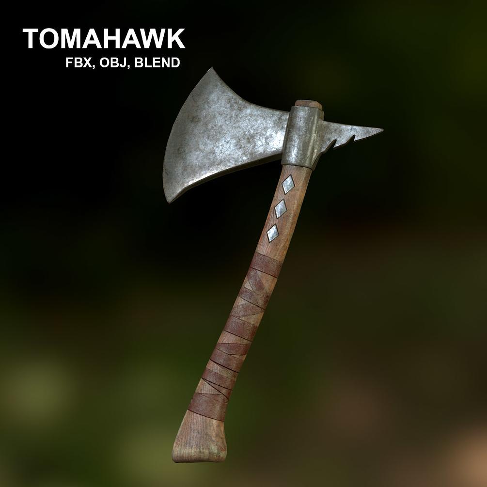 Tomahawk Weapon Game Model with PBR Textures