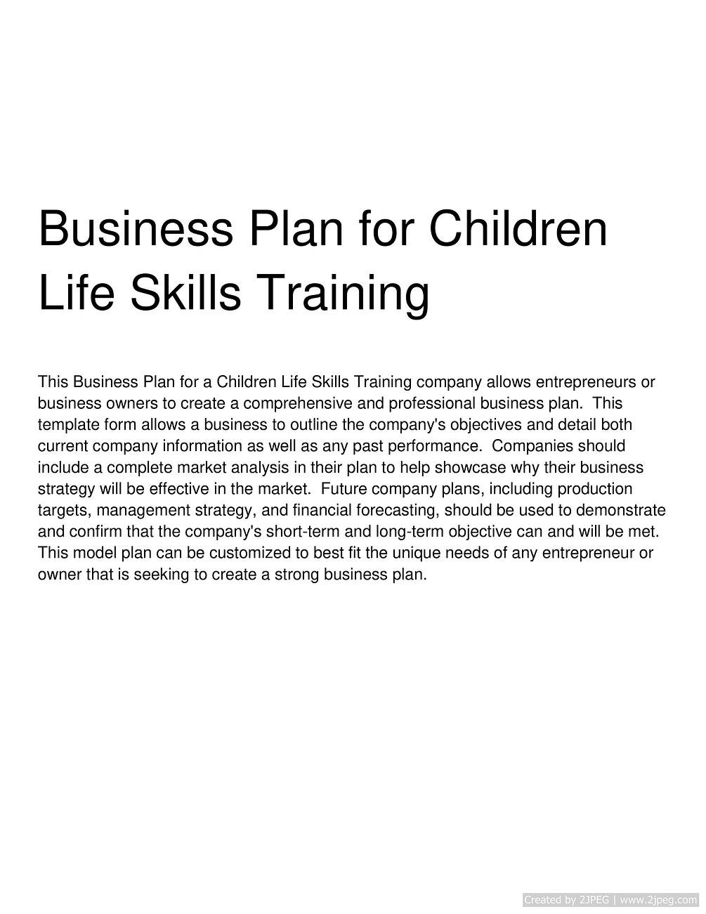 business-plan-for-children-life-skills-training