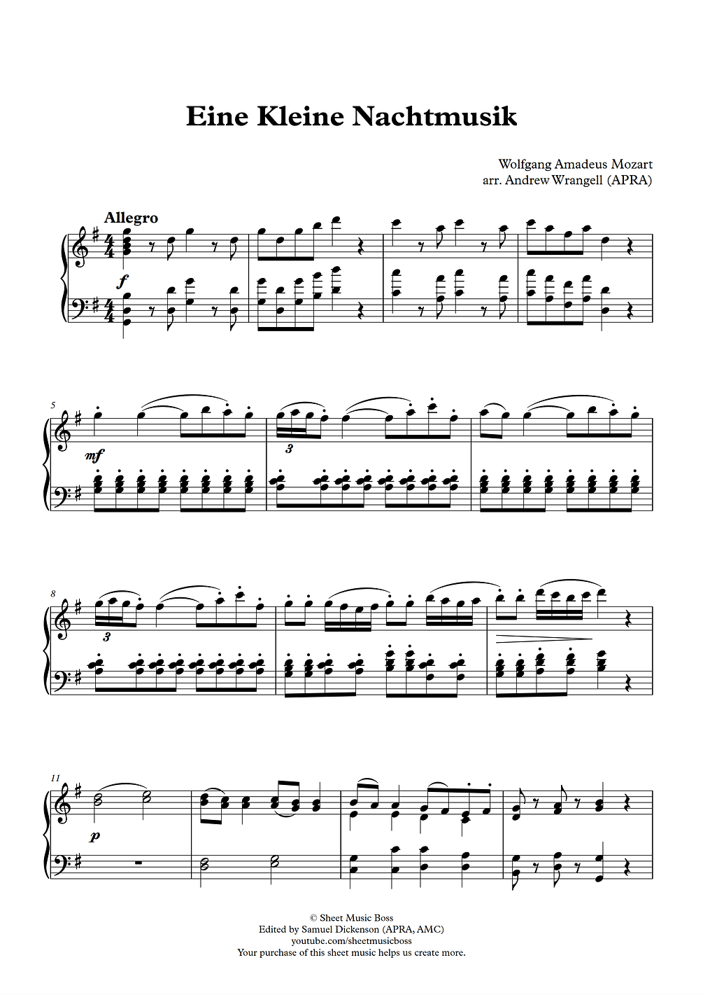 Mozart Eine Kleine Nachtmusik (Piano Sheet Music PDF, MIDI, and MP3)