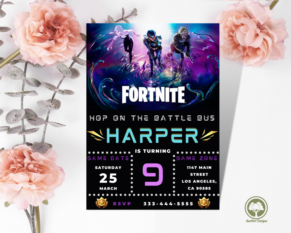 Fortnight Llama Birthday Invitation Template